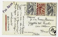 Cartolina postale viaggiata, autografa firmata, inviata ad Ermanno Amicucci (Gazzetta del Popolo).