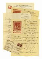 4 lettere autografe firmate inviate a [Paolo] Cherubelli, storico e pubblicista, uno dei segretari di Papini e 1 cartolina autografa viaggiata inviata a Roberto Bracco.