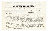 Lettera autografa firmata inviata al M Mario Labroca.