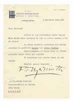 Lettera dattiloscritta con firma autografa inviata a Jenner Mataloni, Sovrintendente del Teatro alla Scala.