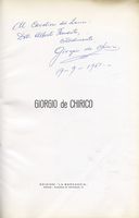 Dedica e firma autografa su libro: 'Giorgio De Chirico'. Roma, Edizioni La Barcaccia 1961.