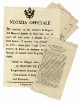 Raccolta di 11 documenti a stampa (notifiche, estratti, proclama, espressi ecc.).