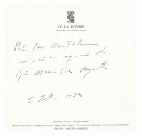 Biglietto di auguri con nota e firma autografe.