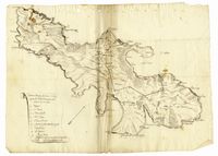 Raccolta di documenti manoscritti relativi ai 'termini giurisdizionali' di Portoferraio e alla famiglia Appiani, insieme ad una cartina dell'isola tratteggiata a mano.