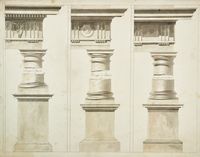 Lotto di 3 disegni di colonne, capitelli e ordini architettonici.
