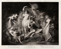 A wood -Titiania [i.e. Titania], queen of the fairies, Bottom, fairies attending. A midsummer-Night's Dream. Da Heinrich Fssli.