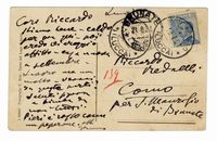 Cartolina viaggiata, autografa firmata inviata all'amico Riccardo Redaelli.