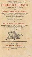 Ocellus Lucanus en grec et en franois avec des dissertations sur les principales questions de la methaphisique...