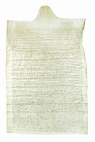 Pergamena di mano notarile contenente una sentenza.