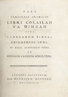 Pars versionis arabicae libri Colailah wa Dimnah sive fabularum Bidpai philosophi Indi?