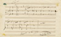 'Melodia per pianoforte'. Manoscritto musicale autografo firmato. 8 battute di musica.