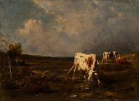 Paesaggio con mucche al pascolo.