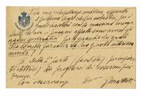 Cartolina postale viaggiata, autografa firmata, inviata al Commissario Prefettizio di Villanova Marchesana.