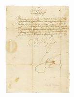 Lettera manoscritta con firma autografa inviata a Alfonso III di Avalos (Marques del Gasto), Governatore dello Stato di Milano.