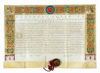 Documento pergamenaceo dell'Ordine dei Gesuiti con le firme di Claudio Acquaviva e Muzio Vitelleschi, Prepositi Generali dell'Ordine, e di Bernardo De Angelis, Segretario.
