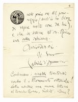 Signed autograph letter sent to the commander Giovanni Rizzo.