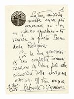 Lettera autografa firmata inviata ad Achille Starace.