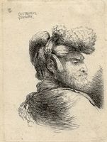 Testa d'uomo con barba volto a destra.