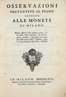 Osservazioni preventive al piano intorno alle monete di Milano.