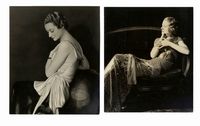 Quattro fotografie di modelle in abiti da sera.