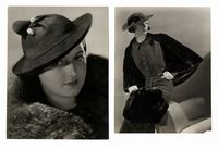 2 fotografie di modelle: 1) abito Maggy Rouff; 2) cappello Suzanne Farnier.