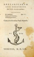 Rhetoricorum ad C. Herennium libri IIII [...]. Cum correctionibus Pauli Manutii.