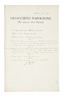 Documento con intestazione Gioacchino Napoleone / Re delle Due Sicilie e firma autografa.