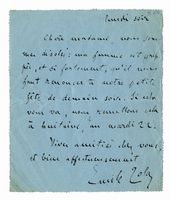 Telegramma autografo firmato inviato a Madame Georges Charpentier.