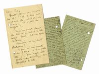 2 cartoline postali autografe firmate datate Parigi e 1 lettera autografa (incompleta) inviate ad Enrico Pea, ad Alessandria di Egitto.