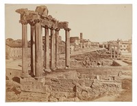 Roma. Veduta del Foro Romano con il Tempio di Saturno.