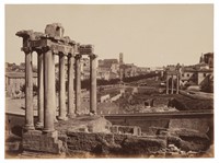 Roma. Veduta del Foro Romano con il Tempio di Saturno.