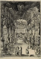 Veduta della navata centrale di San Lorenzo con il catafalco del principe Francesco De' Medici.