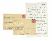 3 cartoline postali e 1 lettera, autografe e firmate, inviate da Cesenatico all'editore Vincenzo Colonnello, Milano.