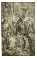 San Giovannino inginocchiato rende omaggio a Gesù Bambino.