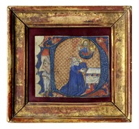 Capolettera decorato e miniato con Cristo Salvator Mundi che appare a vegliardo.