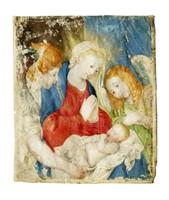 La Vergine e due angeli in adorazione del Bambino.