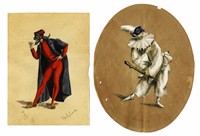 Lotto composto di 2 disegni e 1 dipinto con costumi popolari.