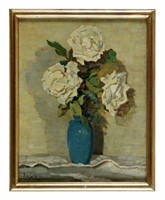 Vaso azzurro con fiori.