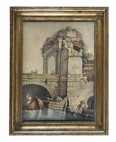 Veduta con arco e figure.