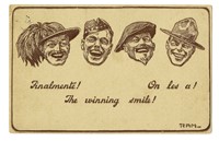 The winning smile! Lotto composto del bozzetto preparatorio per la relativa cartolina.