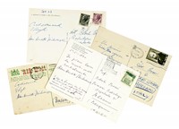 Raccolta di 5 cartoline autografe firmate, 1 breve lettera di ringraziamento e 1 firma con busta.