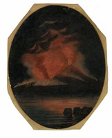 Veduta con il Vesuvio in eruzione.