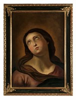 La Vergine in preghiera con gli occhi al cielo.