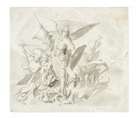 L'Arcangelo Michele conduce gli angeli nella battaglia contro il drago demonio (Apocalisse, 12:7-10).