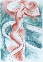 Nudo femminile sulla vasca da bagno.