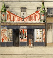 Bozzetto cartellonistico pubblicitario Acqua San Pellegrino per pasticceria bar Venezia.
