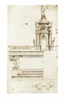 Progetto di arco trionfale con trofeo d'armi e condottiero incoronato dalla Fama / Prospetto di altare.
