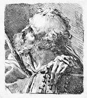 Busto di vecchio con rosario e bastone (San Giuseppe?).