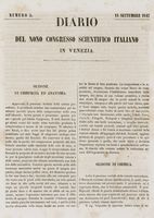 Diario del nono Congresso degli scienziati italiani convocati in Venezia nel settembre 1847.