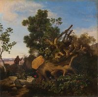 Paesaggio con grande tronco